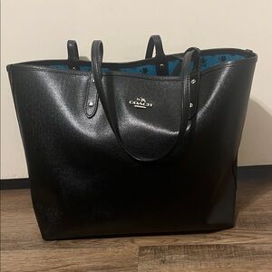 Coach Black Leather Tote with Blue Interior, reversible!